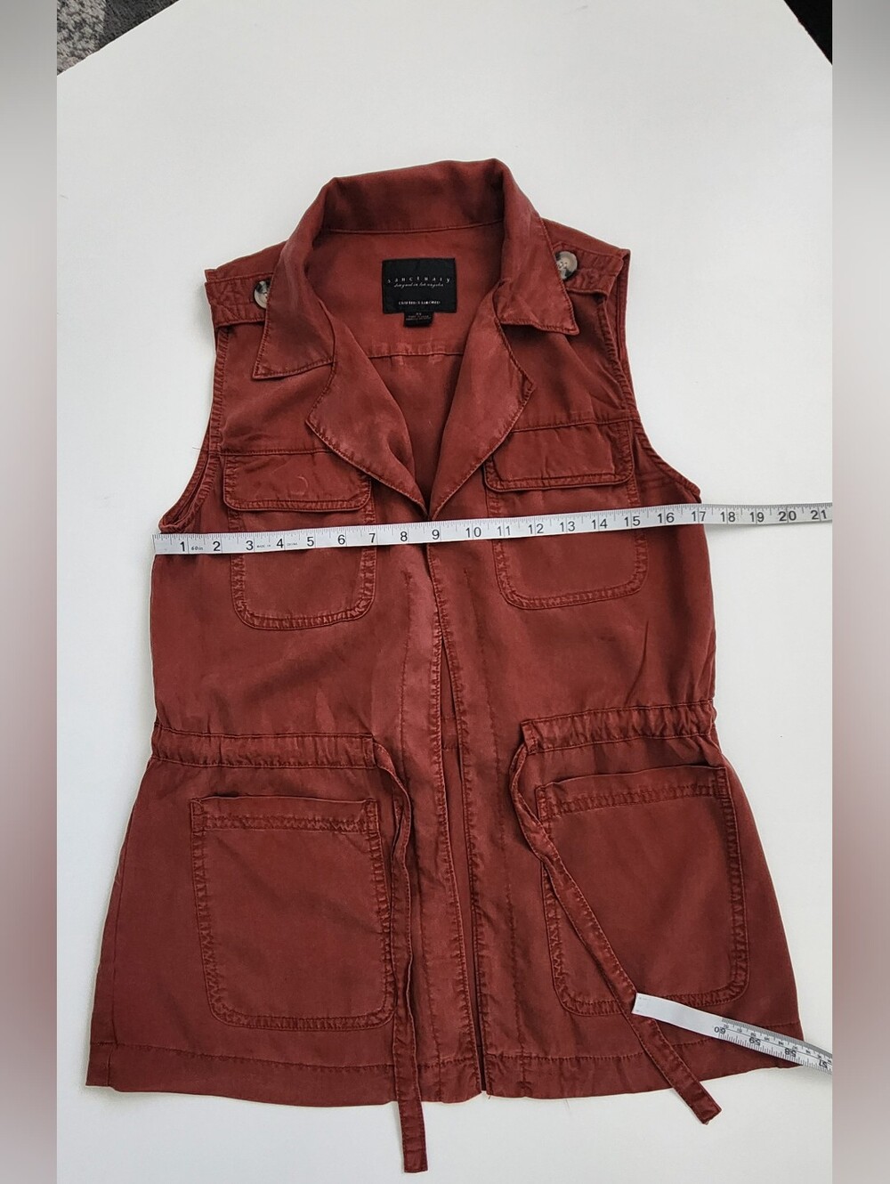 Sanctuary Rust Terracotta Utility Military Cargo Vest Size XS 100% Lyocell